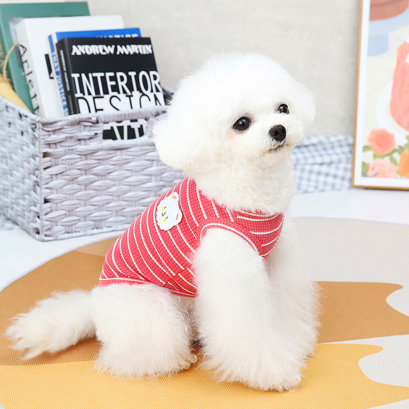 New Little Bear Striped Vest Pet Dog Dog Clothes Spring Autumn Summer Thin teddy Bears Beauty Pussy-Mitten Little Dog