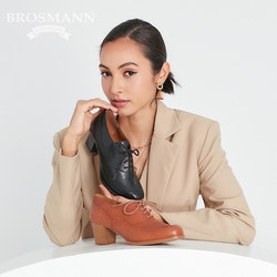 BROSMANN 2022 ຕົ້ນດູໃບໄມ້ລົ່ນແບບໃຫມ່ cowhide square toe thick heel lace-up ເກີບສູງຂອງແມ່ຍິງ T52613