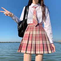 Raspberry black tea genuine JK uniform suit checkered skirt girls Japanese school uniform summer short sleeve skirt original college style