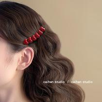 Design sweet love pearl hairpin bangs clip side red duckbill clip side clip hairpin hair accessories versatile for women