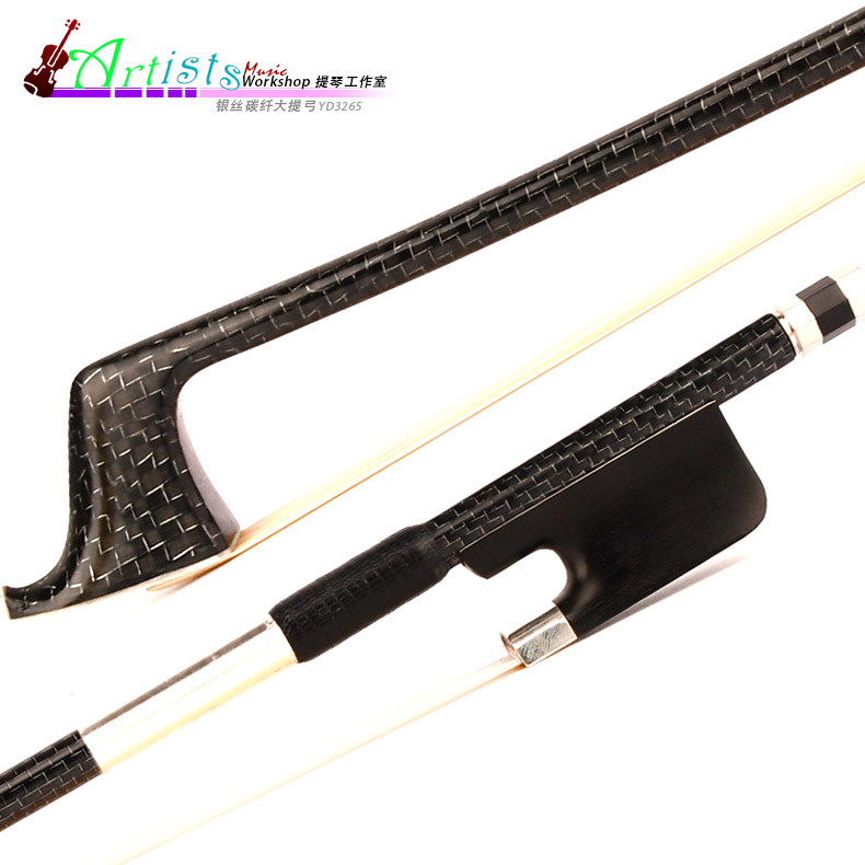 High-end professional-grade silver-embedded carbon fiber cello bow 4 4 ebony tail library Mongolian ponytail color shell bow