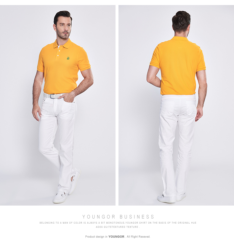 Youngor Youngor nam áo polo kinh doanh bông giản dị màu vàng ngắn tay t-shirt nam 5326