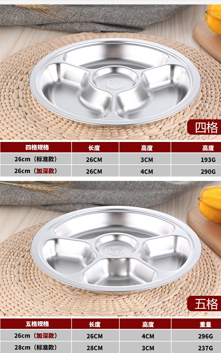 Đĩa ăn bằng thép không gỉ 304 hộp tròn ăn trưa căng tin sinh viên với đĩa cơm chia hộp ăn trưa Hộ gia đình nhiều khay thức ăn - Hộp cơm điện sưởi ấm nồi hâm cơm văn phòng