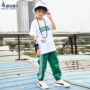 Quần bé trai hip-hop hip-hop set đồ trẻ em phiên bản tiếng Hàn mới in quần áo đường phố ngắn tay trang phục biểu diễn trẻ em