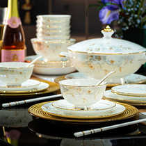 Dish set Jingdezhen ceramic tableware set household dishes plate Chinese style light luxury bone china for housewarming and wedding