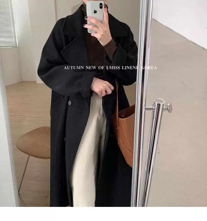 Woolen woolen coat, demi-season Japanese black colored long jacket, for teenagers, 2021 years