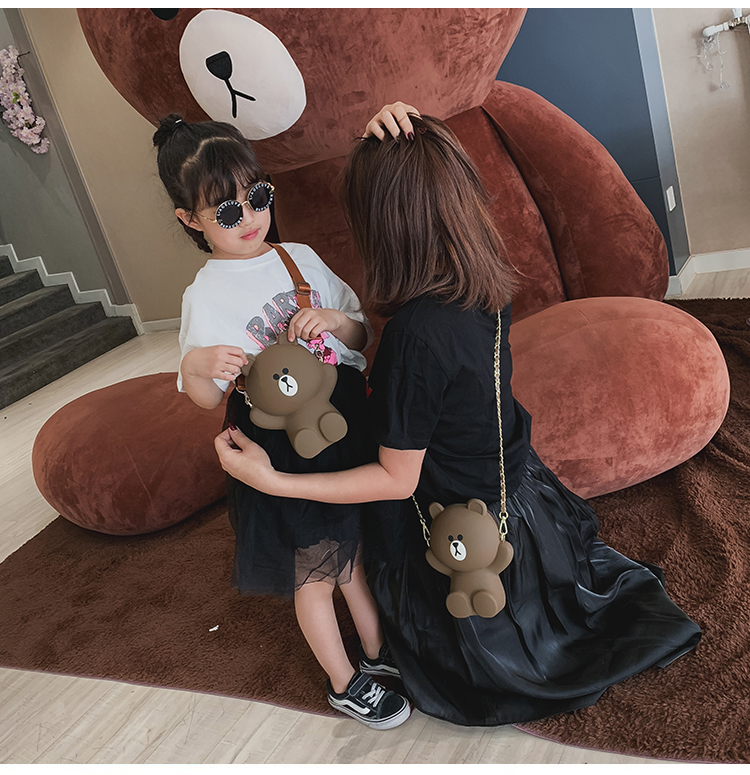 2019 phim hoạt hình dễ thương của Hàn Quốc gấu nâu túi điện thoại di động nữ túi Messenger mới chuỗi silicon túi cha-con hoang dã - Túi điện thoại túi xách nữ gucci