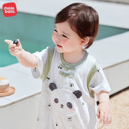 [Бамбуковый хлопок, антибактериальный] Цельный детский комбинезон Mylabella для младенцев, летний тонкий детский комбинезон с короткими рукавами в китайском стиле