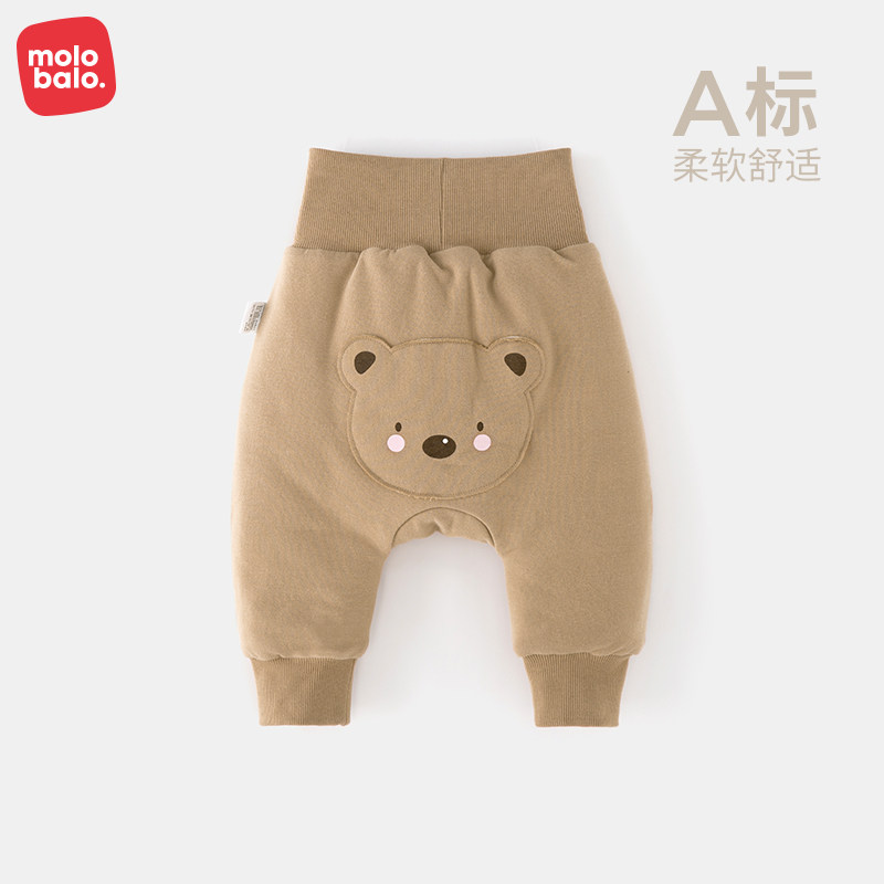 Mclabella baby winter high waist protector navel cartoon big butt PP pants baby outside clip cotton long pants-Taobao