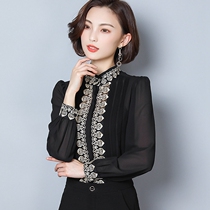 Chiffon Blouse Women Long Sleeve Autumn 2020 New Temperament Stand Collar Embroidery base shirt Cardigan