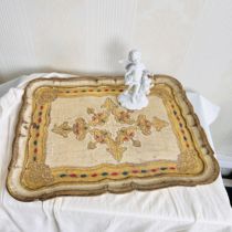 Deposit in stock full price 780 gilt turquoise blue cinnabar red embellishment old Florentine wooden pallet