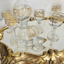 Deposit in stock full price 3980 antique gilt bow Baccarat wine set 1 pot 6 cups