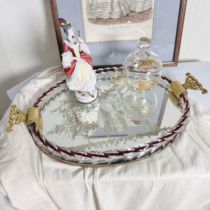 Deposit in stock full price 1399 Murano copper gilt handle crystal mirror tray