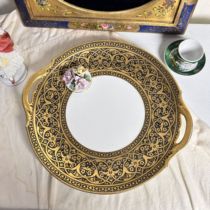 Deposit in stock full price 1080 Limoges black gold double-ear round tray