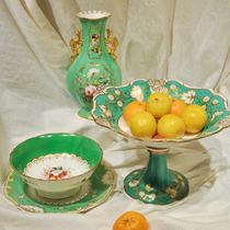 Green set old Paris vase British antique fruit plate available on demand