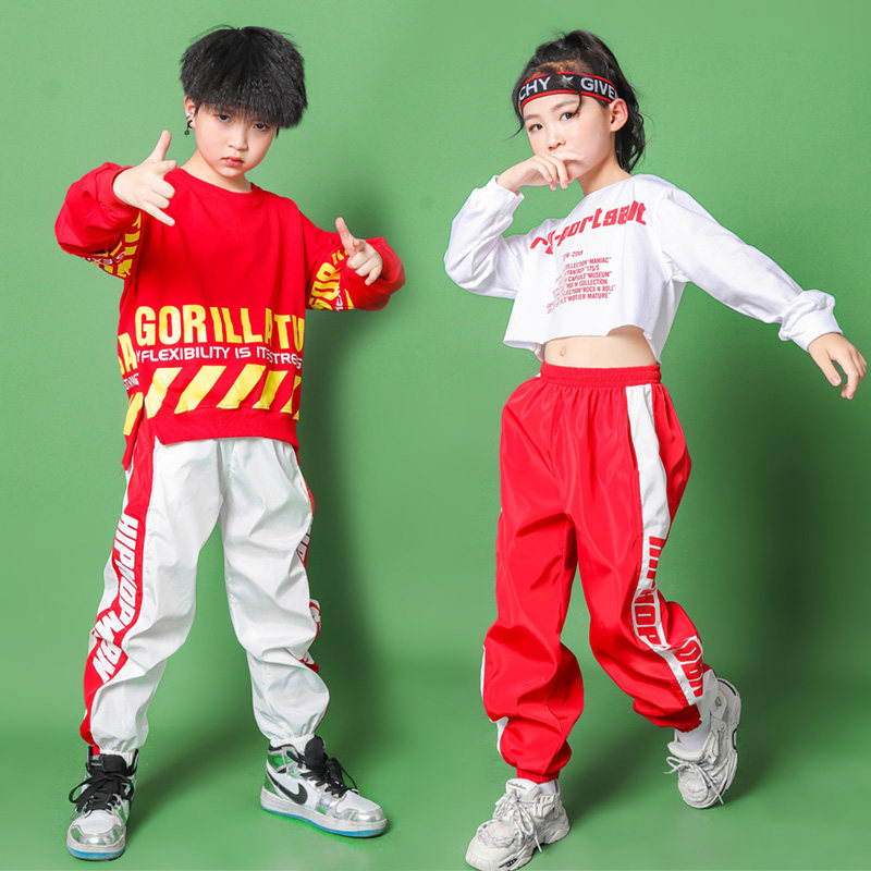 New Year's Day children play out boys' girls jazz dance suit autumn and winter early childhood street dance clothes red performance clothes