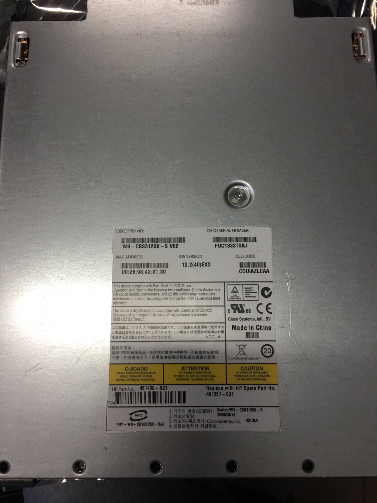 HP CISCO 451439-B21 451357-001 WS-CBS3120X-S switch