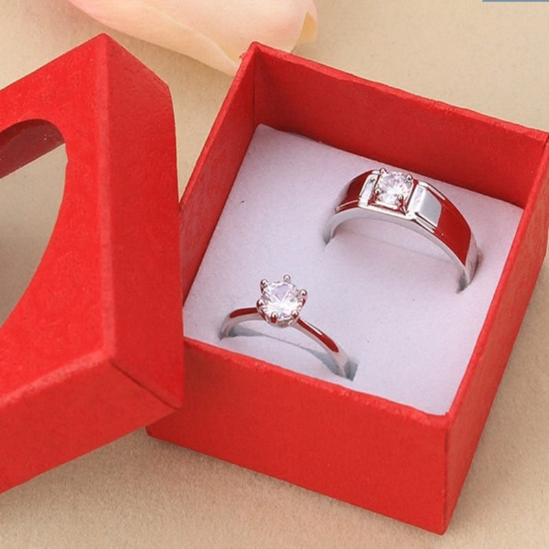 Simulation ring of a pair of live silver silver men and women marriage fake diamond ring 1 carat opening wedding ring