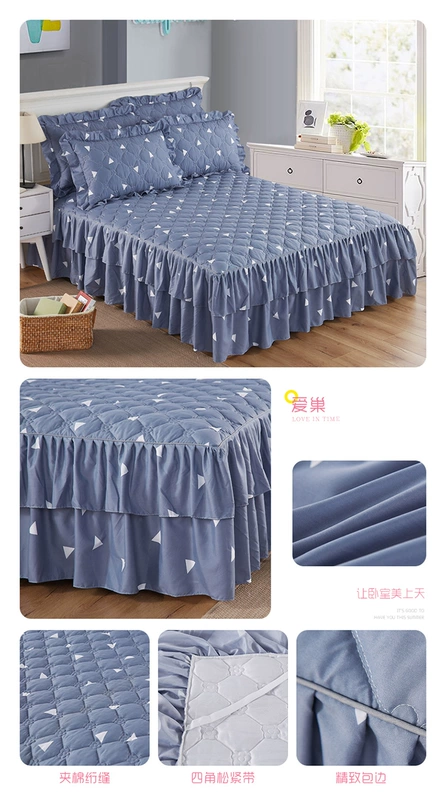 Bộ đồ giường bằng vải cotton dày trải giường ba bộ chăn ấm đơn bộ giường đơn đặt giường chống trượt cộng với cotton 1,5m1,8m2m - Váy Petti váy giường đẹp	
