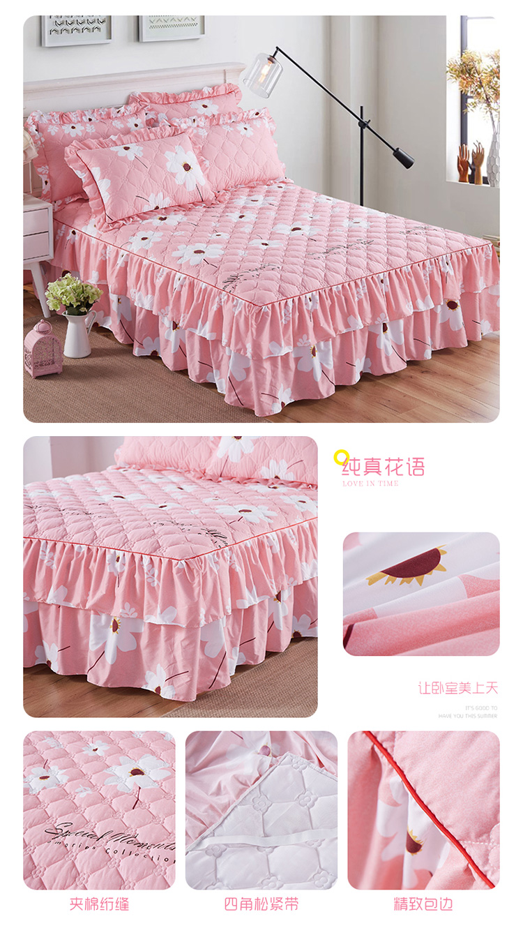 Bộ đồ giường bằng vải cotton dày trải giường ba bộ chăn ấm đơn bộ giường đơn đặt giường chống trượt cộng với cotton 1,5m1,8m2m - Váy Petti drap giường có viền