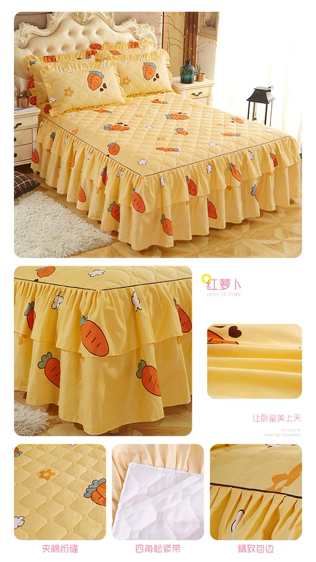 Bộ đồ giường bằng vải cotton dày trải giường ba bộ chăn ấm đơn bộ giường đơn đặt giường chống trượt cộng với cotton 1,5m1,8m2m - Váy Petti