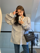 Maternity wear spring and autumn V-neck striped shirts designer cotton loose and fashionable long-sleeved tops for pregnant mothers
