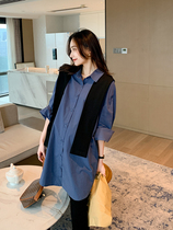 Spring and Autumn New Maternity Skirt Internet Celebrity Fashion Style Shawl Shirt Temperament Casual Trendy Mom Can Breastfeed Mid-Length Style When Going Out