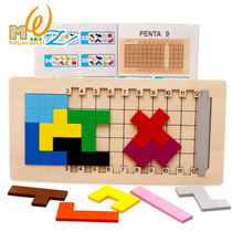 Wooden Russian Square Jigsaw Puzzle Children Intellect Game Trespass Puzzle Building Block Collared Toy Brain Power Development
