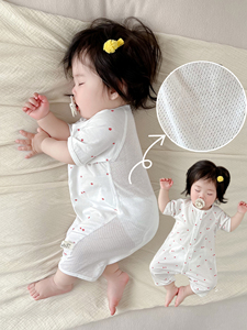 Summer Pure Cotton Breathable Mesh Class a Romper Short Sleeve