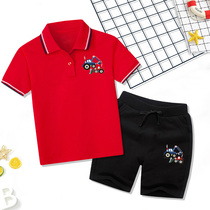 Boys Summer Package Fashion Childrens Clothes Clothes Two Pieces of High-end Primary Student Polo Top Five-Software