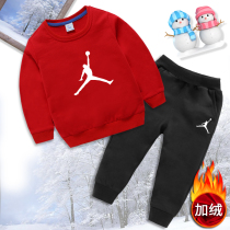 Childrens velvet suit autumn and winter clothes new boys and girls warm one velvet sports two-piece cotton