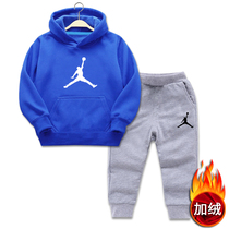 Childrens clothing set new boys autumn and winter clothing children plus velvet sweater pants sports suit girls warm hoodie