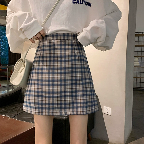Осенняя клетчатая ретро юбка, мини-юбка, 2021 года, А-силуэт, высокая талия, с акцентом на бедрах