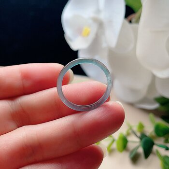 Natural jade ice thin strip ring with fresh blue steel