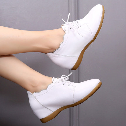 2018春秋内增高皮鞋坡跟中跟真皮四季女单鞋