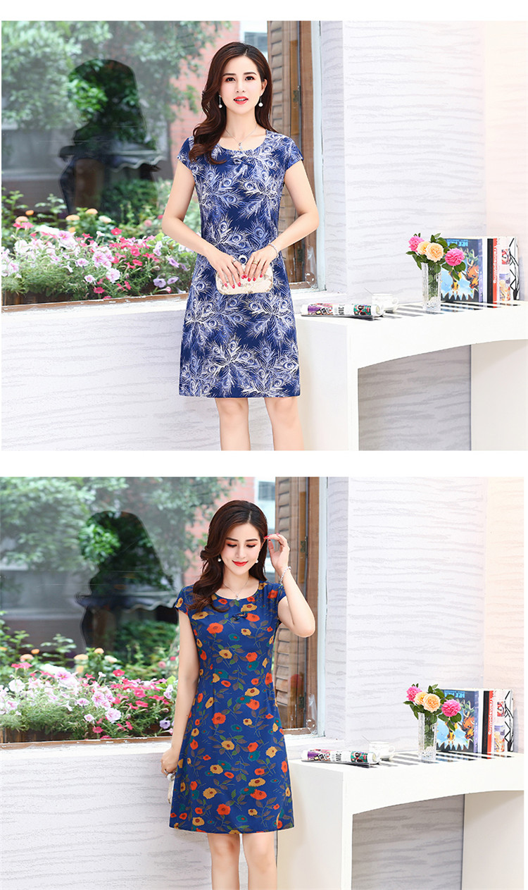 Mẹ mùa hè ăn mặc 40-50 tuổi ngắn tay trung niên nữ mùa hè kích thước lớn bông lụa dài mỏng váy áo sơ mi nữ trung niên