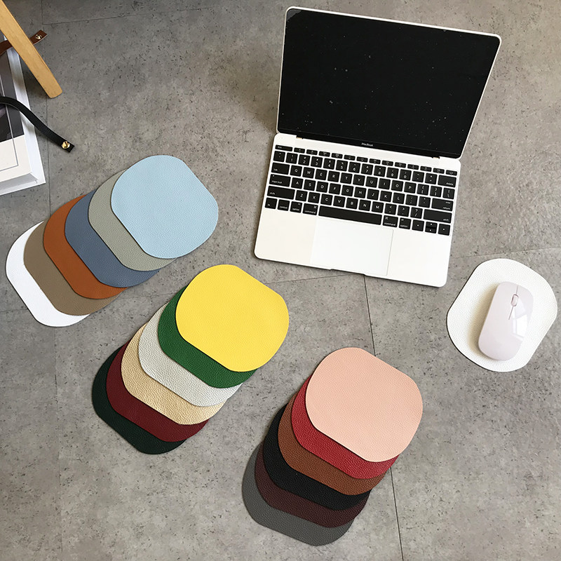 Small mouse pad small female genuine leather cute mini simple top layer cowhide oval laptop mouse pad