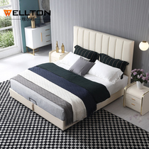 Nordic leather bed Leather soft bed Modern simple double bed 1 8 meters master bedroom American light luxury bedroom storage wedding bed