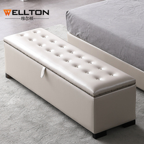Modern simple bedroom leather art bed tail stool Multi-functional Nordic storage clamshell shoe stool Rectangular sofa foot