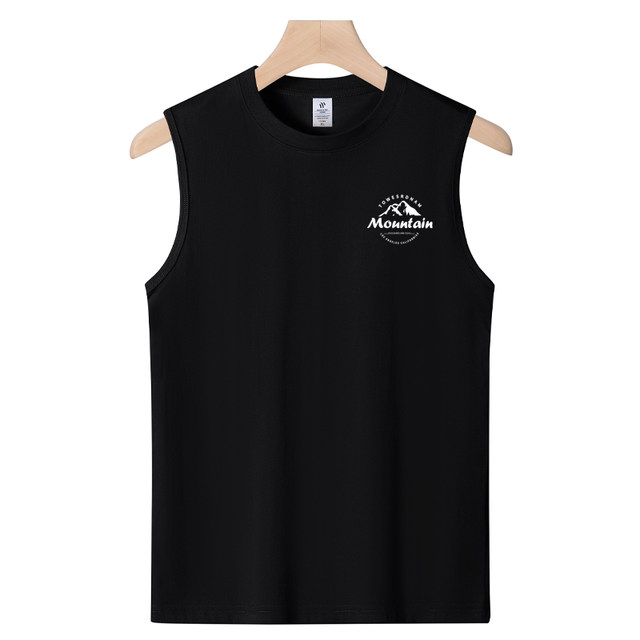 Summer pure cotton breathable sweat-absorbent vest men's shoulder-length sleeveless T-shirt students loose sports basketball shirt - Xiaoshan