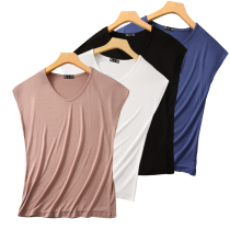 Short sleeve t shirts 2020 summer new large ice silk Model V collar tops thin loose sleeveless blouse