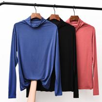 Modal T-shirt women long sleeve semi-high collar base shirt pile collar autumn and winter thin slim slim solid color wild top