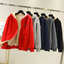 Fall and Winter Lamb Sueder Cover plus thick zipper sweater female casual warm sportswear hoodie sweater