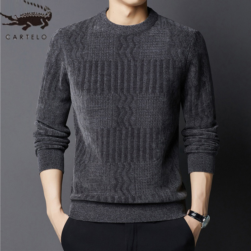 Caravan Crocodile crocodile autumn winter new men's chenille sweatshirt garnter thickened round collar knit sweaters undershirt-Taobao