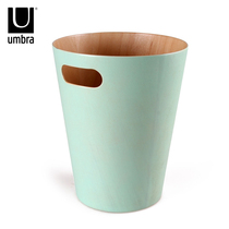 umbra household multifunctional wood grain trash can Hotel living room without lid wooden round paper basket office storage