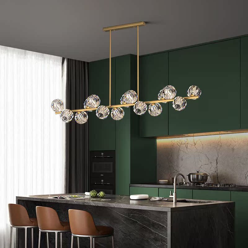 Dining room chandelier rectangular modern light luxury crystal lamps simple creative personality dining table long bar chandelier