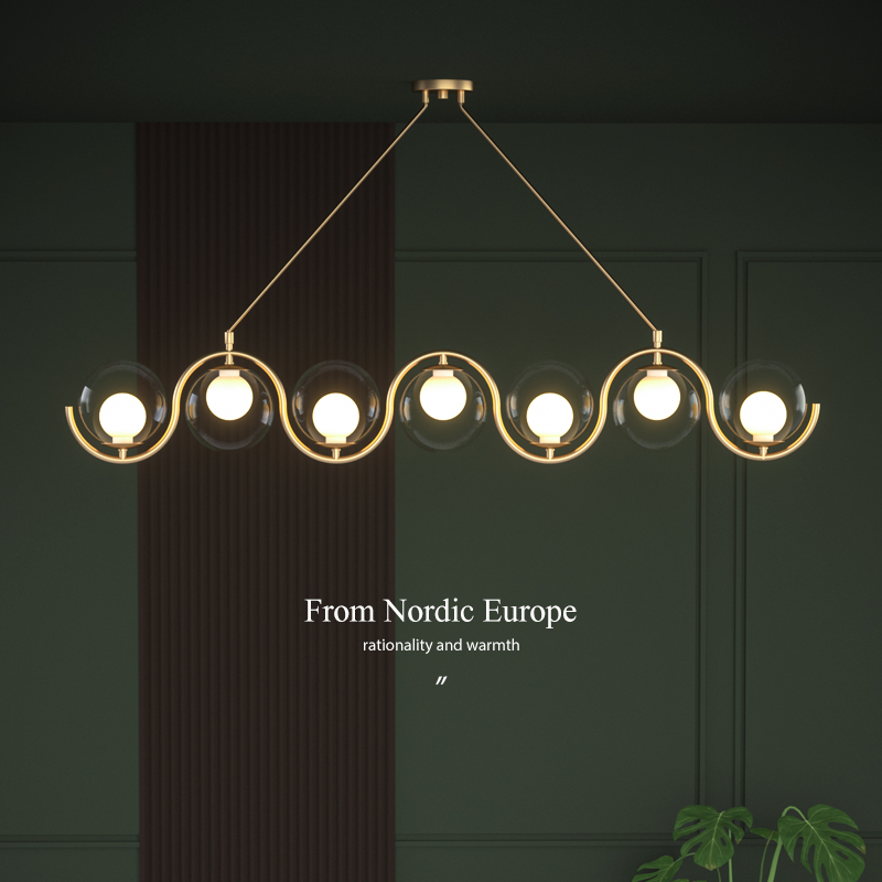 Channel lamp three head creative personality simple all copper lamp Northern European Bar rectangular post-modern art restaurant chandelier