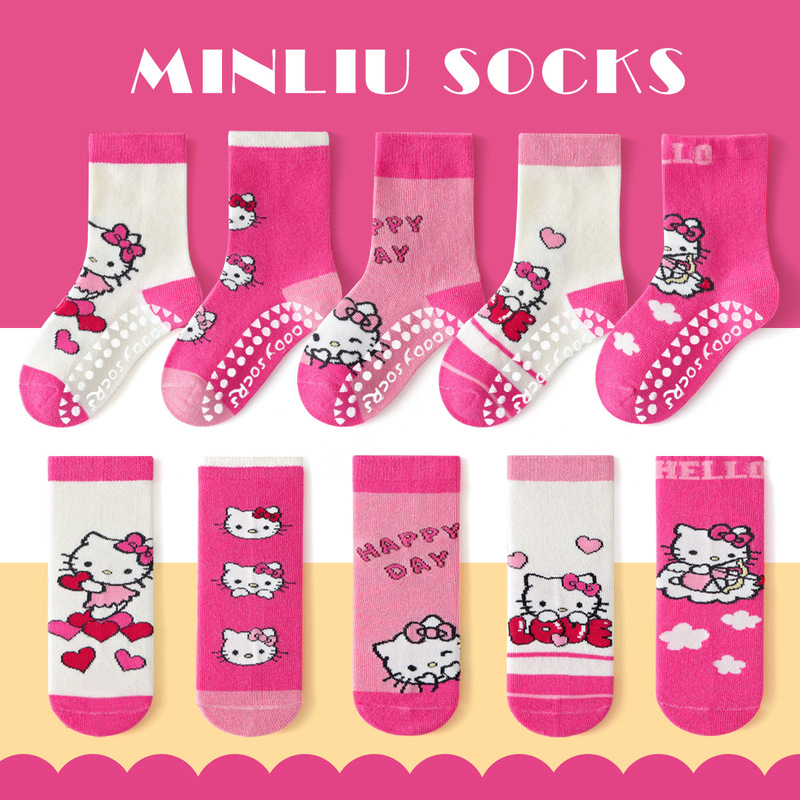 Sanrio Hello Kitty Non-Slip Floor Socks for Girls, Spring and Autumn Mid-Tube Indoor Baby Socks Hello Kitty Sanrio Hello Kitty Non-Slip Floor Socks for Girls, Spring and Autumn Mid-Tube Indoor Baby Socks Hello Kitty