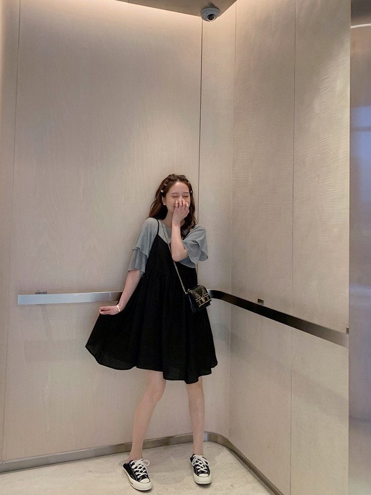 VK旗艦店 韓系小清新喇叭荷葉袖吊帶套裝短袖裙裝