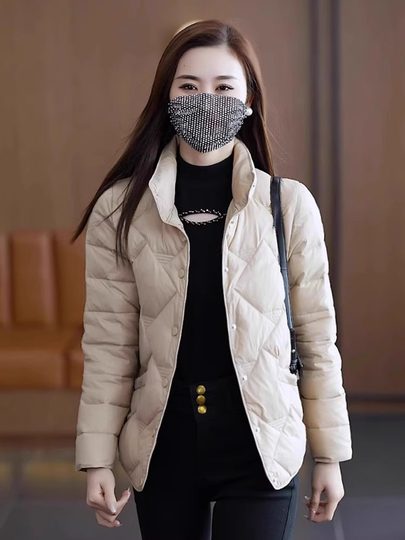 Hochwertige, leichte Daunenjacke für Damen, 2025 Winter, neuer Stil, kleine kurze weiße Entendaunen, stilvolle warme Jacke mit Stehkragen